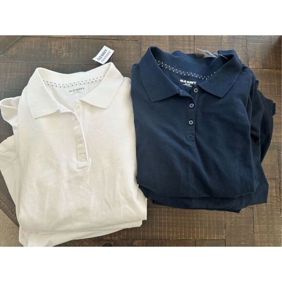 Old Navy 7X Girls Navy Blue and White Bundle of Long Sleeve Girls Polo Shirts - Picture 1 of 6